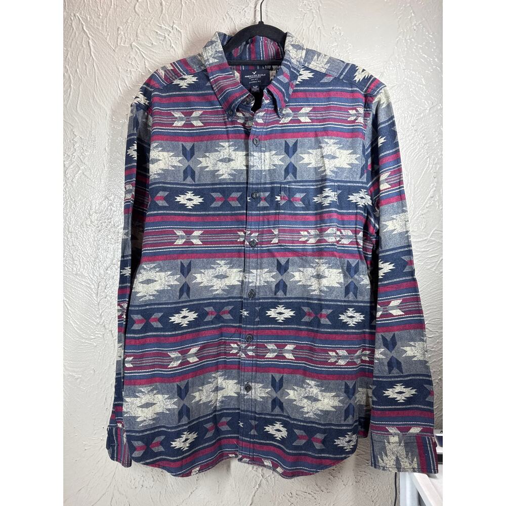 American Eagle Flannel Shirt Men Aztec Western Southwestern Classic Size XL
